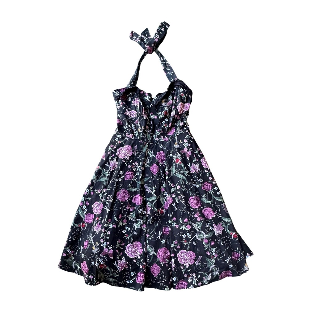 Hot Topic Floral Insect Halter Dress Black Purple Cottagecore Goth Small